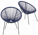 Le "Cabana" fauteuil en resine bleu marine structure en metal noir 4 pieds d72cm h88cm