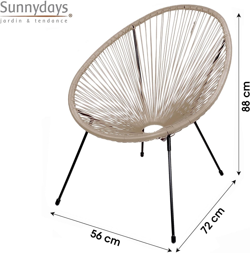 Le "Cabana" fauteuil en résine taupe structure en métal noir 4 pieds d72cm h88cm