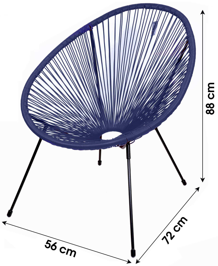 Le "Cabana" fauteuil en resine bleu marine structure en metal noir 4 pieds d72cm h88cm