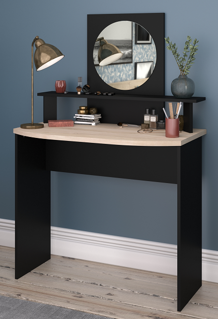 COIFFEUSE AALBORG PLATEAU + TABLETTE + MIROIR BLACK ST / CH JAP L. 90 cm - H.135 cm - P.50 cm