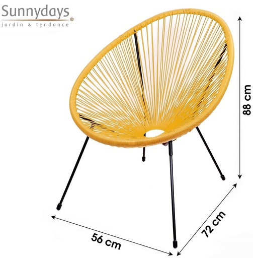 [227012] Le "Cabana" Fauteuil résine jaune moutarde 4 pieds d72cm h88cm